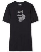KARL LAGERFELD KIDS Rochie-tricou cu decolteu la baza gatului si aplicatii din strasuri - Negru