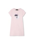KARL LAGERFELD KIDS Rochie-tricou din bumbac cu model grafic - Roz pastel/Negru stins/Alb optic