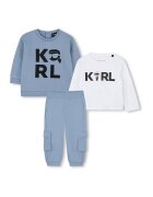 KARL LAGERFELD KIDS Set de imbracaminte cu imprimeu logo - 3 piese - Alb/Albastru prafuit