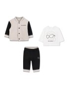 KARL LAGERFELD KIDS Set de jacheta bomber - tricou si pantaloni de trening - Negru/Maro nisip