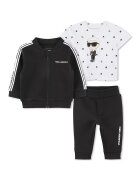 KARL LAGERFELD KIDS Set de pantaloni - tricou si bluza de trening cu fermoar - 3 Piese - Alb/Negru