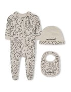 KARL LAGERFELD KIDS Set de salopeta - caciula si bavetica cu logo - 3 piese - Negru/Maro nisip