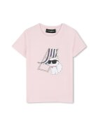 KARL LAGERFELD KIDS Tricou din amestec de bumbac cu decolteu la baza gatului si imprimeu logo - Roz pastel/Negru stins/Alb optic