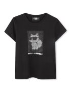 KARL LAGERFELD KIDS Tricou din amestec de modal cu aplicatii din strasuri - Negru/Argintiu