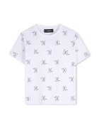 KARL LAGERFELD KIDS Tricou din bumbac cu imprimeu monograma - Negru stins/Alb optic