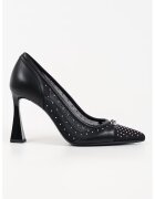 Karl Lagerfeld Pantofi din piele si material textil cu toc kitten - Negru/Argintiu