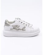 Karl Lagerfeld Pantofi sport din pieke cu logo stralucitor - Alb/Argintiu