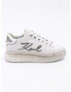Karl Lagerfeld Pantofi sport din piele cu aplicatie logo - Alb/Argintiu