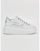 Karl Lagerfeld Pantofi sport din piele cu talpa wedge si logo - Alb/Argintiu