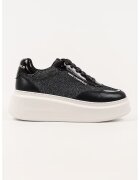 Karl Lagerfeld Pantofi sport wedge cu garnituri din piele si aspect stralucitor - Negru