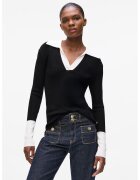 Karl Lagerfeld Pulover cu guler contrastant - Alb/Negru
