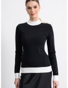 Karl Lagerfeld Pulover tricotat fin cu model in doua tonuri - Alb/Negru