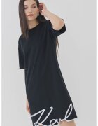 Karl Lagerfeld Rochie-tricou de bumbac organic cu logo - Alb/Negru