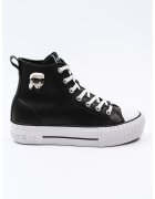 Karl Lagerfeld Tenisi mid-cut din piele cu aplicatie logo - Alb/Negru