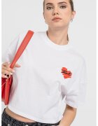 Karl Lagerfeld Tricou crop supradimensionat de bumbac - Rosu/Alb optic