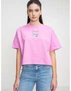 Karl Lagerfeld Tricou crop supradimensionat din bumbac organic - Roz