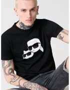 Karl Lagerfeld Tricou cu decolteu la baza gatului si imprimeu logo - Negru/Alb murdar