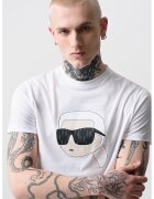 Karl Lagerfeld Tricou de bumbac cu decolteu la baza gatului si imprimeu logo - Alb optic