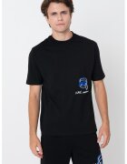 Karl Lagerfeld Tricou din bumbac cu decolteu la baza gatului si logo - Alb/Negru/Albastru royal