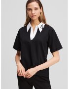 Karl Lagerfeld Tricou din bumbac organic cu guler contrastant - Negru