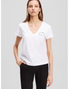 Karl Lagerfeld Tricou din bumbac organic cu imprimeu logo si decolteu in V - Alb