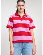 Karl Lagerfeld Tricou polo regular fit cu model in dungi - Rosu/Roz