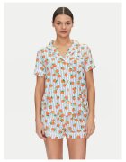 KATE SPADE Pijamale scurte dama albastru - cu dungi si fructe