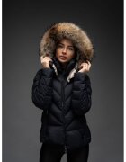 Katerini Geaca matlasata cu umplutura de puf gasca eleganta cambrata scurta cu gluga detasabila si blana - ELLERY - culoare Negru - marime M -