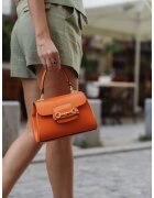Katerini Geantă dama - din piele naturală model Courtney - detasabilă - finisaj aurit - portocaliu - 17x24x14cm