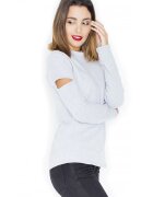 KATRUS Bluza dama antrenament - gat rotund - maneci lungi - gri - bumbac -