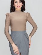 KATRUS Bluza dama bej - poliester - maneci lungi - ornament volan