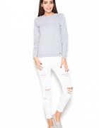 KATRUS Bluza dama gri - bumbac - croiala simpla - fundita decorativa -