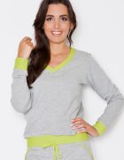 KATRUS Bluza dama gri - maneci lungi - decolteu in V - bumbac 75%
