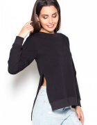 KATRUS Bluza dama neagra - bumbac cu maneci lungi si fante laterale