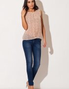 KATRUS Bluza dama sifon - decolteu rotund - roz - transparenta cu pasari