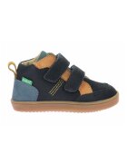 Kickers Pantofi din piele cu inchidere velcro - Albastru prafuit/Bleumarin/Galben mustar