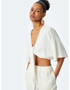 KOTON Bluza crop chimono - Alb murdar