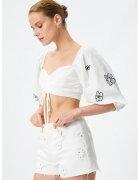 KOTON Bluza crop cu broderii - Alb murdar