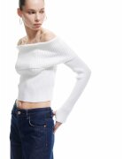 KOTON Bluza crop cu decolteu pe umeri - Alb