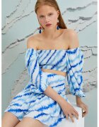 KOTON Bluza crop cu decolteu pe umeri - Alb/Albastru