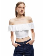 KOTON Bluza crop cu decolteu pe umeri - Alb murdar