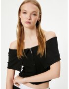 KOTON Bluza crop cu decolteu pe umeri - Negru