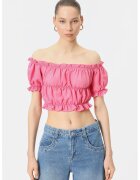 KOTON Bluza crop cu decolteu pe umeri si model drapat - Fucsia