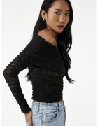 KOTON Bluza crop cu decolteu pe un umar - Negru