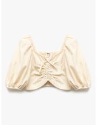 KOTON Bluza crop cu maneci bufante si incretitura elastica - Bej