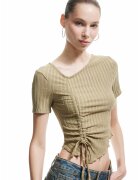 KOTON Bluza crop cu maneci scurte - Verde pal