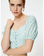 KOTON Bluza crop cu model floral - Albastru glaciar