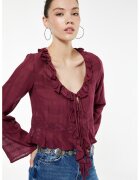 KOTON Bluza crop cu volane - Rosu inchis