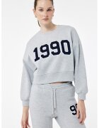 KOTON Bluza crop de trening cu aplicatie contrastanta - Gri deschis melange