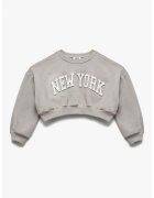 KOTON Bluza crop de trening cu imprimeu text - Alb/Gri cenusiu